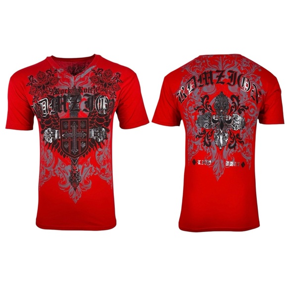 Raw State by Affliction Men's T-Shirt Harlow Biker Cross Y2K S-5XL - Picture 2 of 6